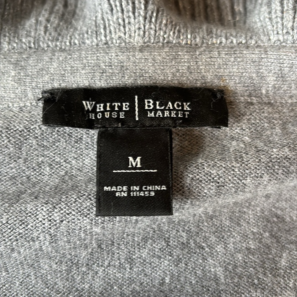 WHBM sz M gray ruffle collar trim hook front cardigan B718 - Picture 6 of 10